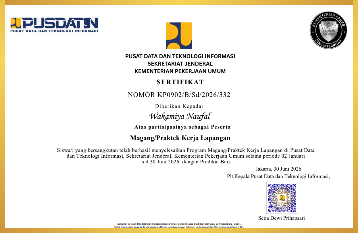 PUSDATIN Certificate